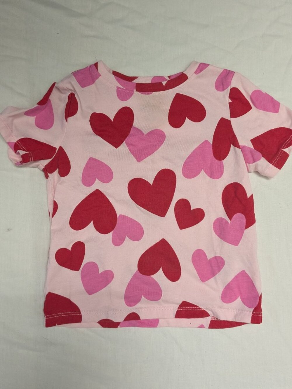Girls' Pink Heart-Print Short Sleeve Tee